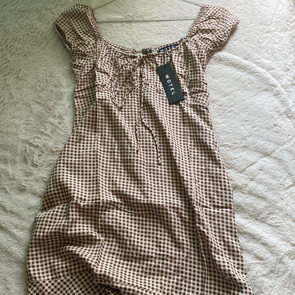 Motel Rocks Plaid Brown Dress
